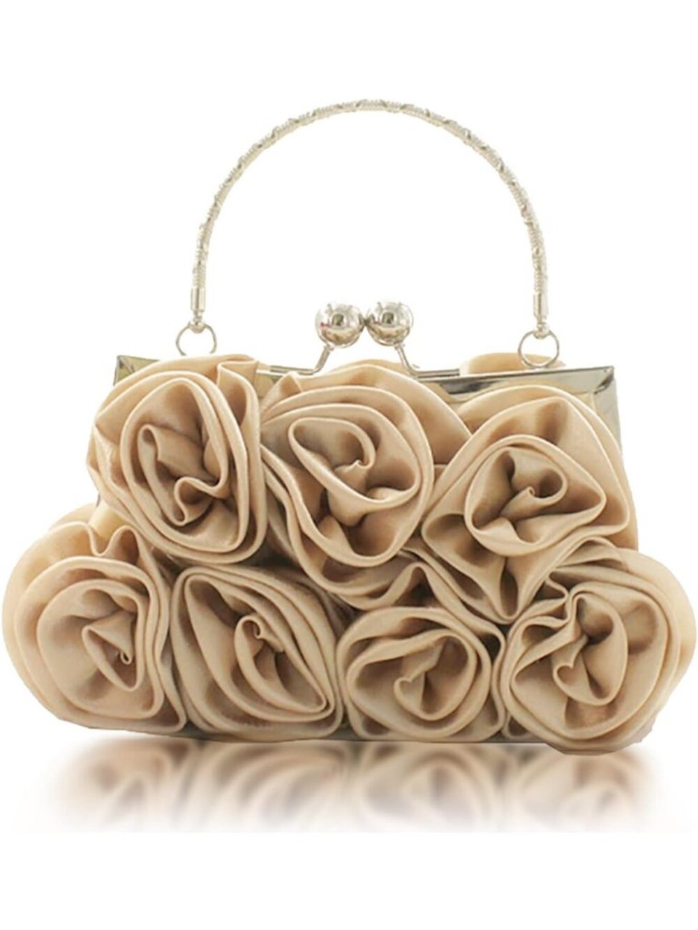 Women's Champagne Floral Satin Clutch Purses Detachable Strap Prom Evening Bag